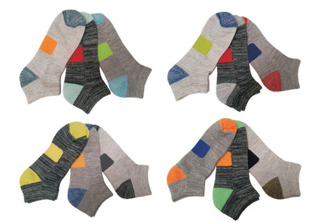 Men's Designer Heathered Athletic Ankle Socks w/ Two Tone Heel