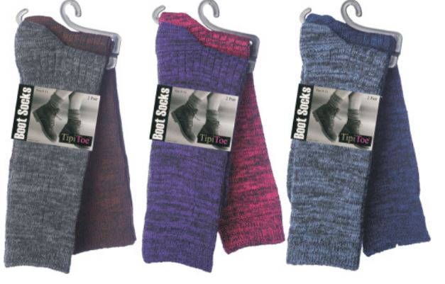 Women's Marled Colorblock Ribbed Knit Thermal Boot Socks - Heathered - Size 9-11 - 2-Pair Packs