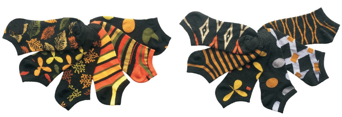 Women's Low Cut Novelty Socks - Autumn Fall Leaves & Patterns - Size 9-11 - 6-Pair Packs