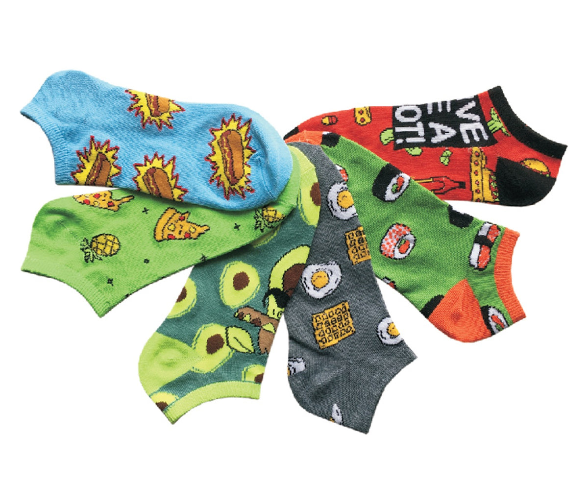 Women's Low Cut Novelty Socks - Breakfast & Lunch Print - Size 9-11 - 6-Pair Packs