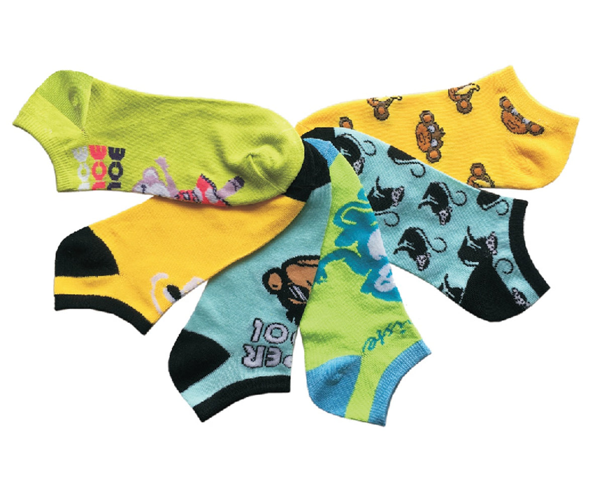 Women's Low Cut Novelty Socks - Cute Monkey Print - Size 9-11 - 6-Pair Packs