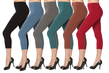Women's Seamless Cable Capri Leggings - Solid Colors