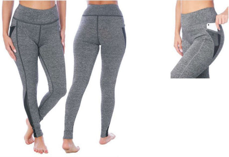 Women's Performance Heathered Sport Leggings w/ Side Pockets - Grey - Sizes Small-2XL
