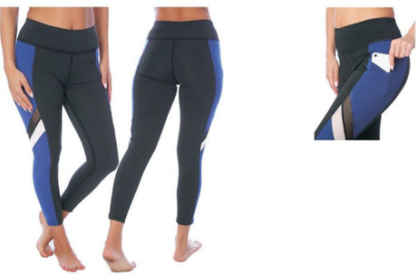 Women's Performance Capri Leggings w/ Side Pocket - Blue Stripes - Sizes Small-2XL