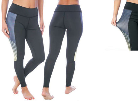 Women's Performance Sport Leggings w/ Printed Thighs & Non See-Through Fabric - Striped Pattern - Sizes Small-2XL