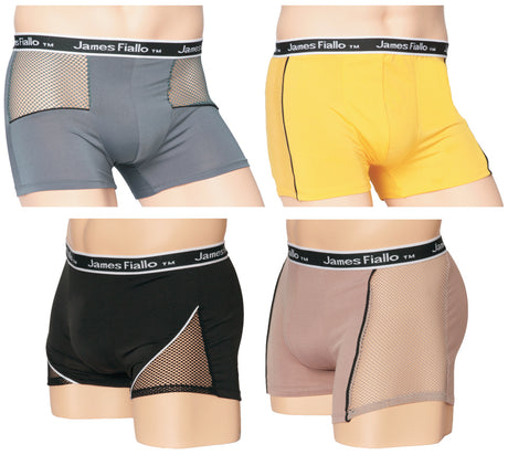 Men's Nylon/Spandex Boxer Briefs - Solid w/ Mesh Accents