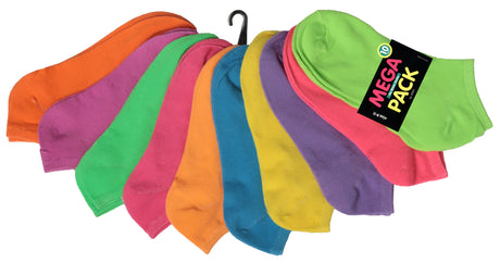 Women's No Show Novelty Socks - Assorted Solid Colors - 10-Pair Packs - Size 9-11