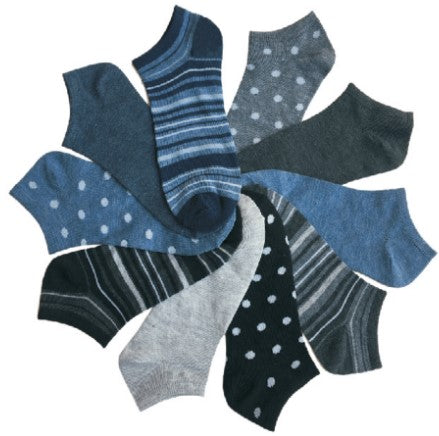 Women's No Show Novelty Socks - Polka Dots, Solid Colors & Stripes - 10-Pair Packs - Size 9-11