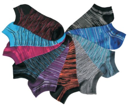 Women's No Show Novelty Socks - Two Tone Heathered Lines - 10-Pair Packs - Size 9-11