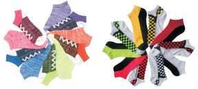 Women's No Show Novelty Socks - Sneaker & Checker Print - 10-Pair Packs - Size 9-11