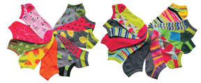Women's No Show Novelty Socks - Neon Tropical Print - 10-Pair Packs - Size 9-11