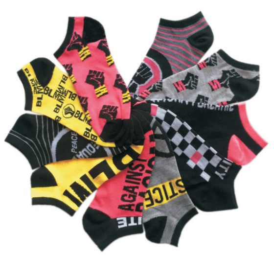 Women's No Show Novelty Socks w/ Assorted Designs - Black Lives Matter - 10-Pair Packs - Size 9-11