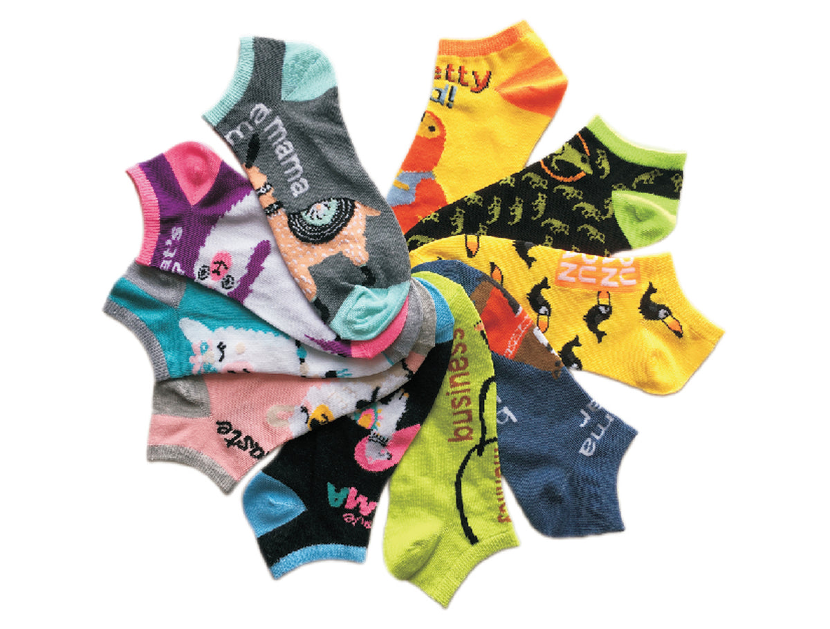 Women's No Show Novelty Socks - Zoo Animal Print - 10-Pair Packs - Size 9-11