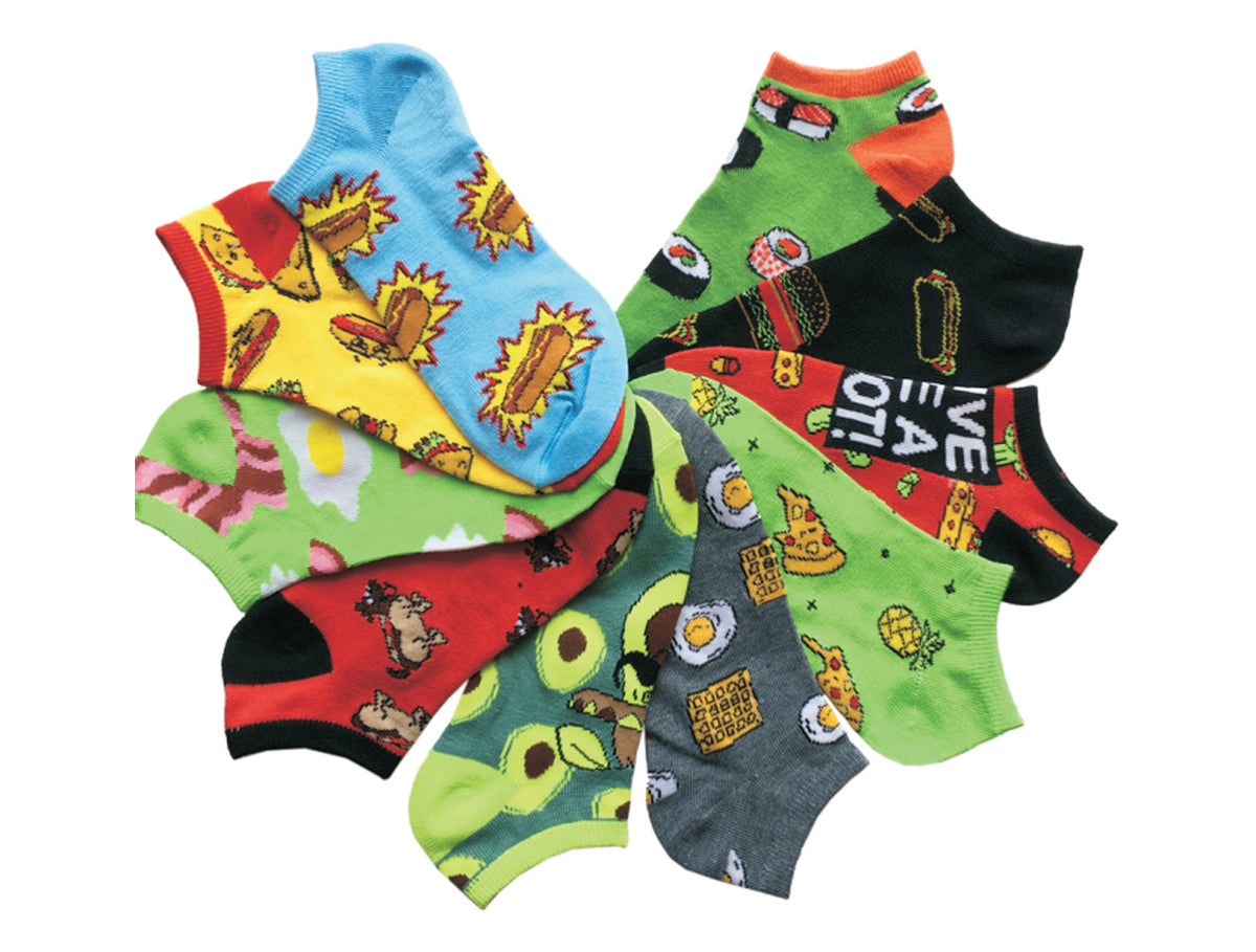 Women's No Show Novelty Socks - Breakfast & Lunch Food Print - 10-Pair Packs - Size 9-11