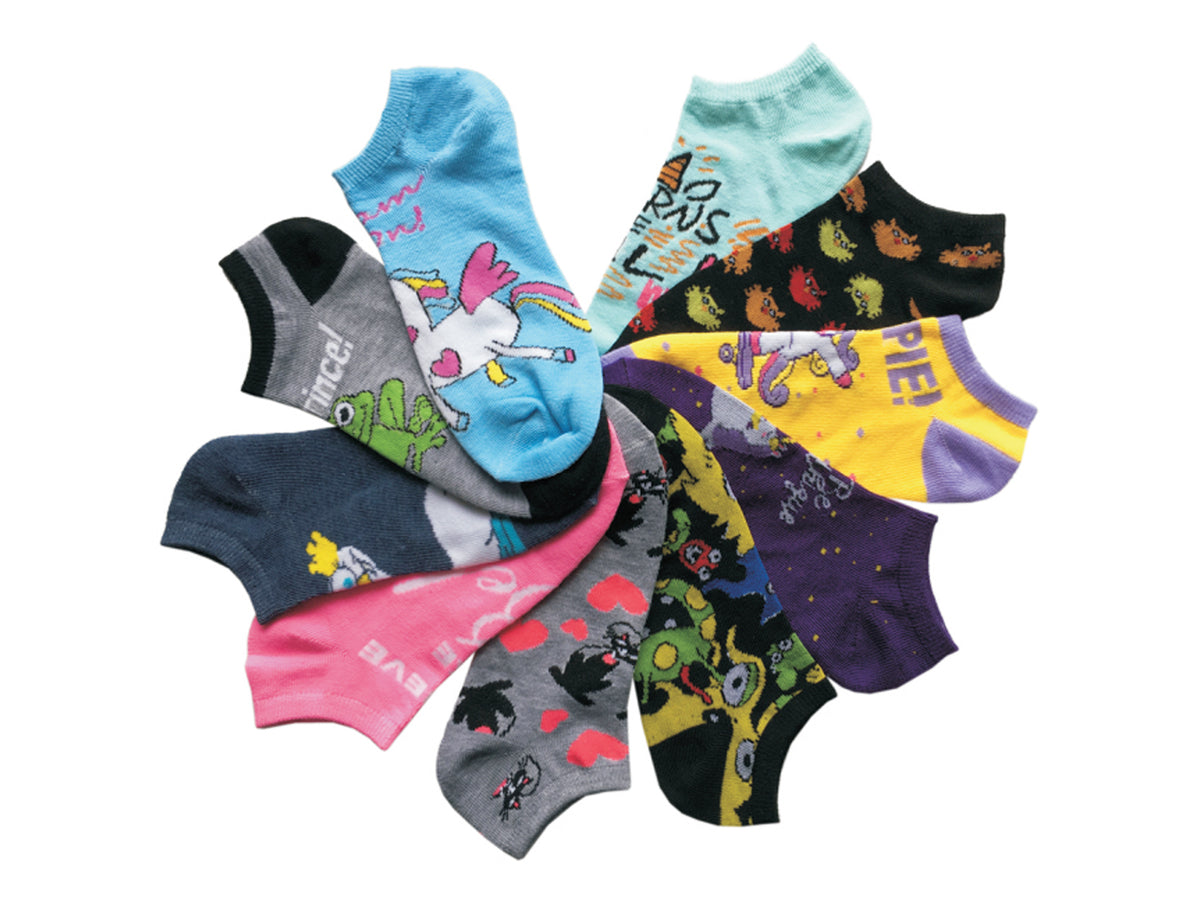 Women's No Show Novelty Socks - Magical & Mythological Creature Print - 10-Pair Packs - Size 9-11