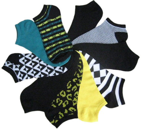 Women's No Show Novelty Socks - Assorted Patterns - 10-Pair Packs - Size 9-11