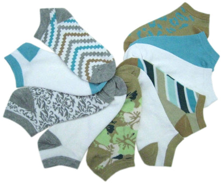 Women's No Show Novelty Socks - Assorted Patterns - 10-Pair Packs - Size 9-11