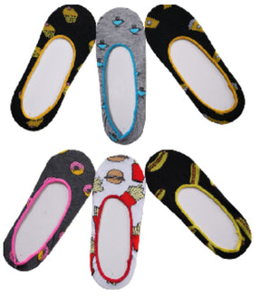 Women's No-Show Ped Sock Footliners - Fast Food Prints - Size 9-11 - 3-Pair Packs