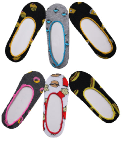 Women's No-Show Ped Sock Footliners - Fast Food Prints - Size 9-11 - 3-Pair Packs