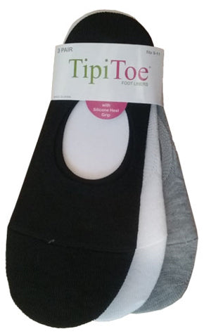 Women's No-Show Ped Sock Footliners w/ Silicone Heel Grip - Size 9-11 - 3-Pair Packs