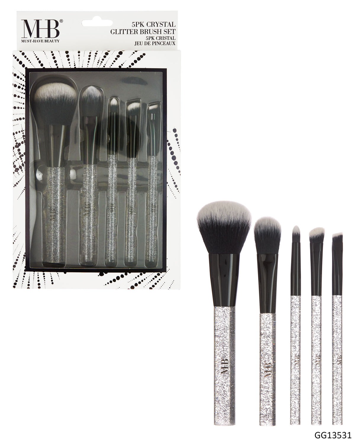 MHB (Must Have Beuaty) Premium Crystal Glitter Brush Set - Black - 5-Pack