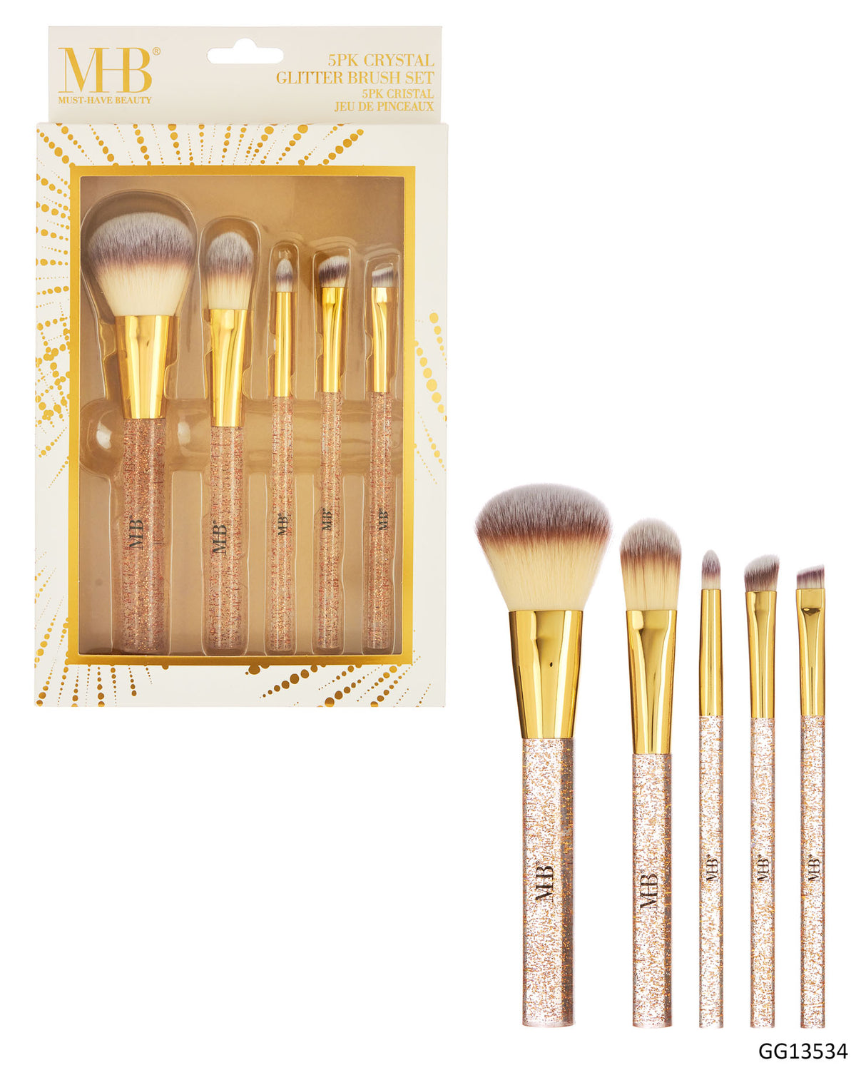 MHB (Must Have Beuaty) Premium Crystal Glitter Brush Set - Gold - 5-Pack