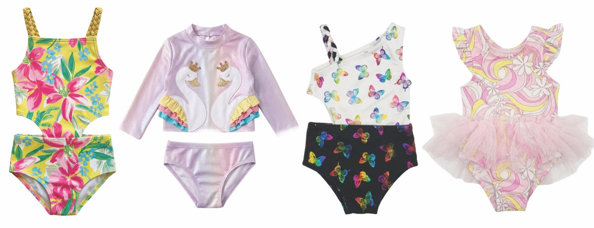 Infant Girl's Two-Cut Fashion One-Piece Swimsuits - Butterfly, Swan & Floral Print - Size 12M-24M