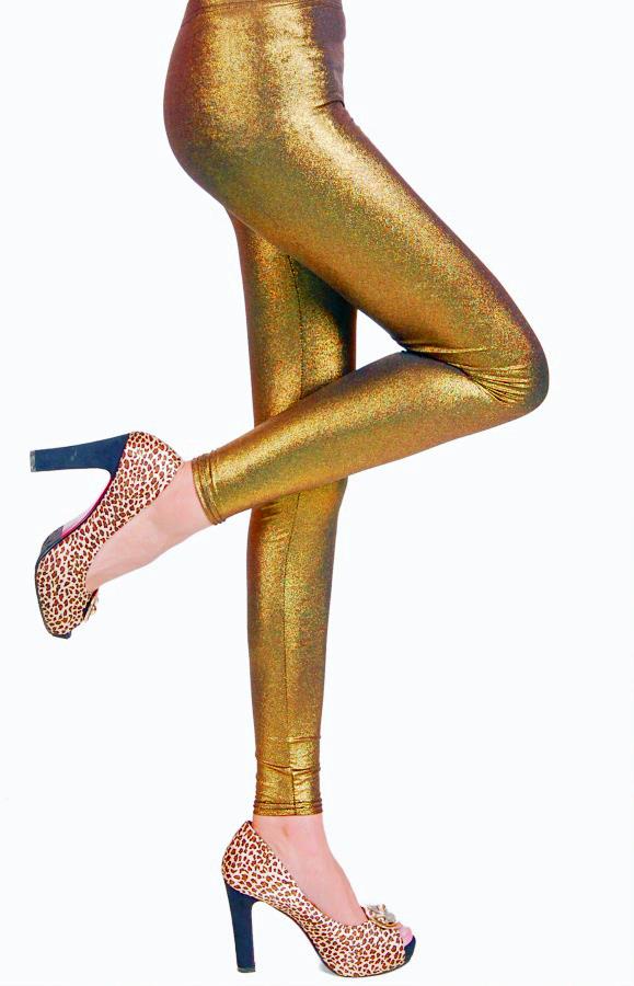 Women's Fashion Leggings - Metallic Gold