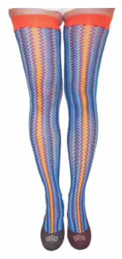 Striped Designer Thigh High Stockings w/ Solid Cuffs