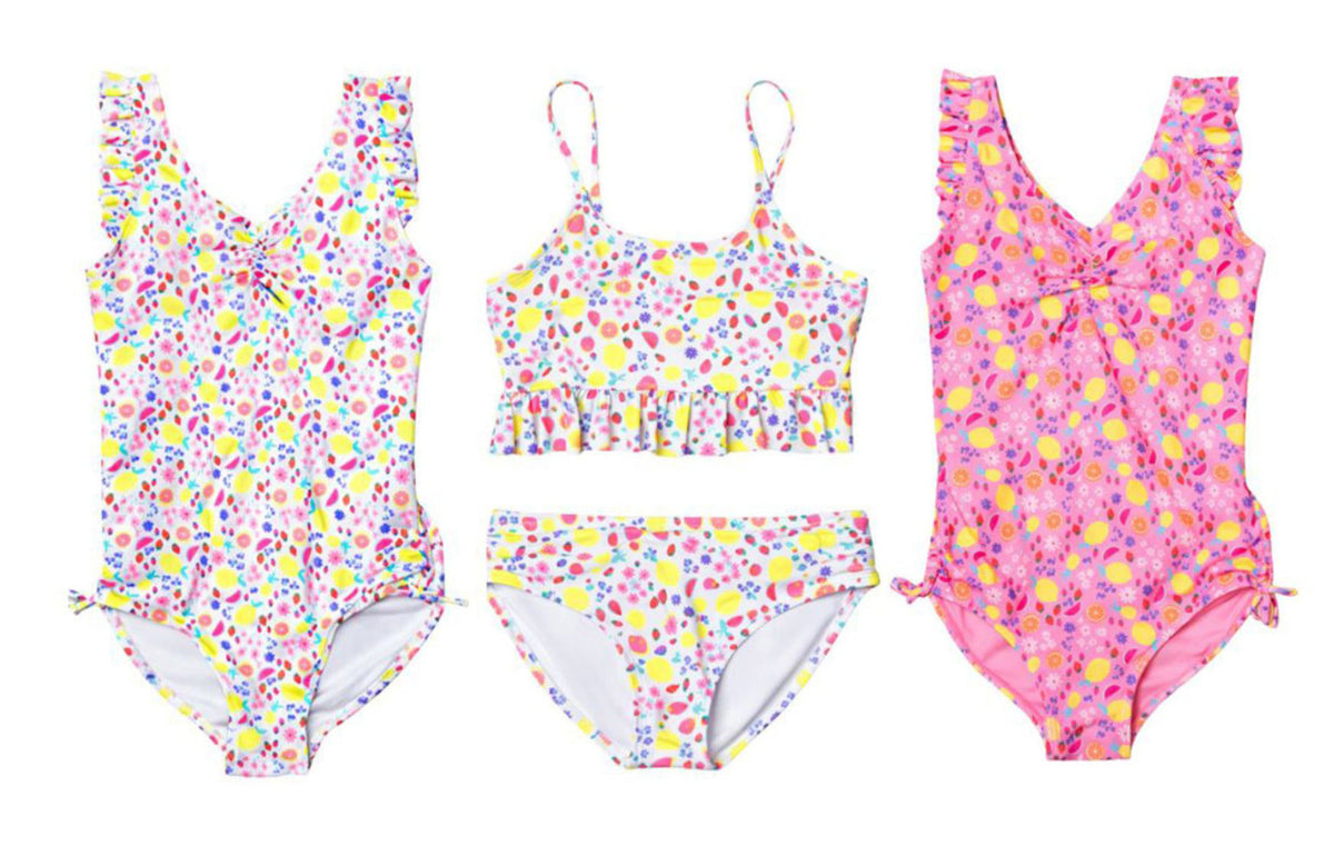 Girl's One-Piece Tankini Swimsuits - Tropical Fruit Print - Sizes 4-6X