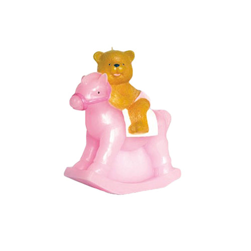 7" Teddy Bear Riding on Toy Rocking Horse Candle - Choose Your Color(s)