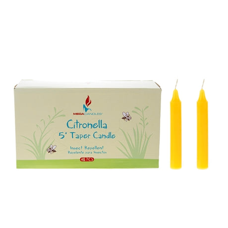 5" Insect Repelling Citronella Straight Taper Candles w/ Designer Box - 48-Pack - Choose Your Color(s)
