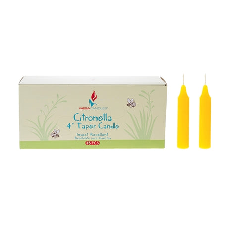 4" Insect Repelling Citronella Straight Taper Candles w/ Designer Box - 48-Pack - Choose Your Color(s)