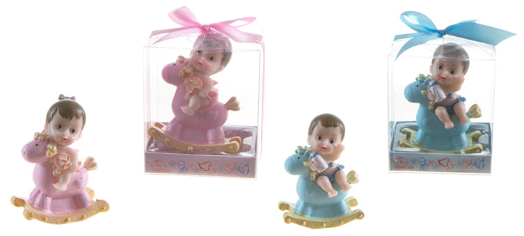 Baby Sitting on Rocking Horse Poly Resin