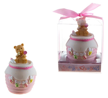 Teddy Bear Sitting on Jar Coin Bank Poly Resin