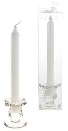 8" Unscented Taper Candle w/ Glass Holder