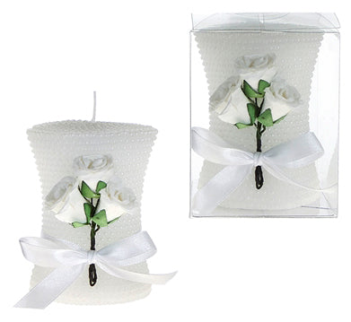 2.5"x3" Pearl Unscented Pillar Candles w/ Rose