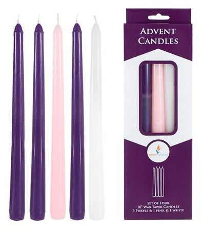 5 pcs 10" Advent Unscented Taper Candles - Asst
