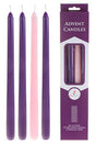 4 pcs 12" Advent Unscented Taper Candles - Asst