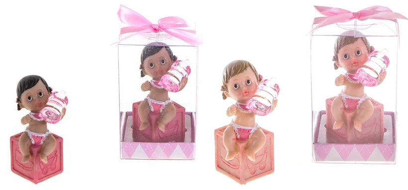 Baby Sitting on Box with Bottle Poly Resin