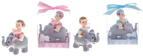 Baby Holding Pacifier Sitting on Elephant Poly Resin