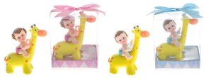 Baby Holding Pacifier Sitting on Giraffe Poly Resin