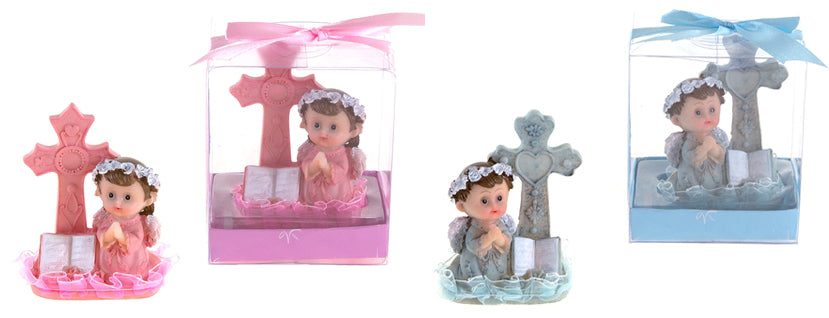 Baby Angel Praying Next to Cross Poly Resin w/ Gift Box 
