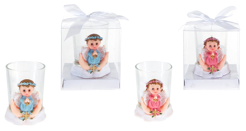 Baby Angel Praying On Palm Poly Resin Candle Set w/ Gift Box