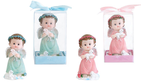 Baby Angel Holding to Baby Lamb Poly Resin w/ Gift Box