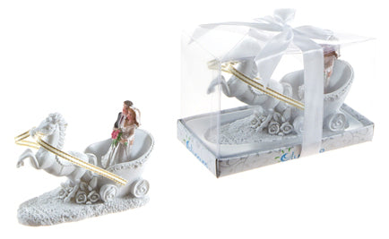 Wedding Couple on Horse Carriage Poly Resin