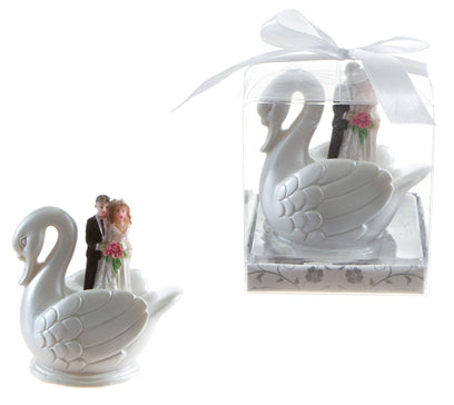 Wedding Couple Standing In Swan Poly Resin