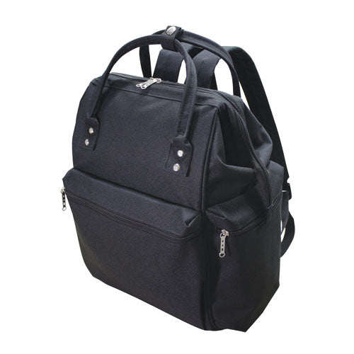 Wide Mouth Computer Laptop Backpacks w/ Cargo Zippered Pockets - Black