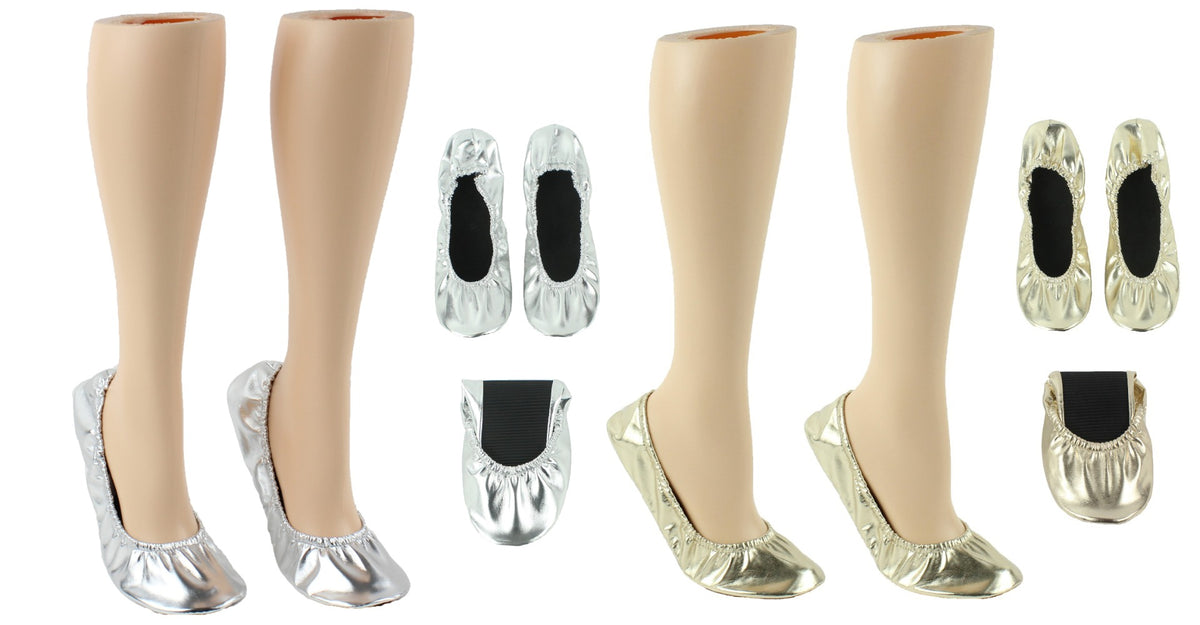 Women's Wedding Roll-Up Flats - Gold & Silver