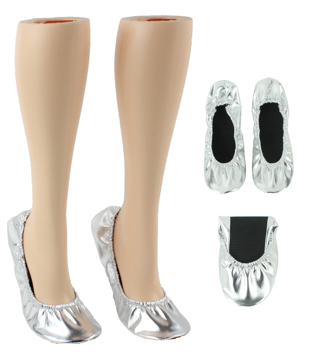 Women's Wedding Roll-Up Flats - Metallic Silver